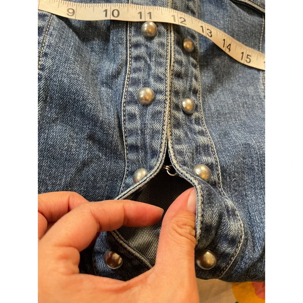 Vintage 80s/90s AMS Womens Denim Jacket Studded 3/4‎ Sleeve Blue Size 1X